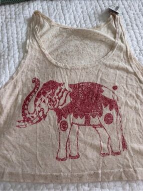 Brandy Melville Cream Tank Top with Red Elephant Graphic